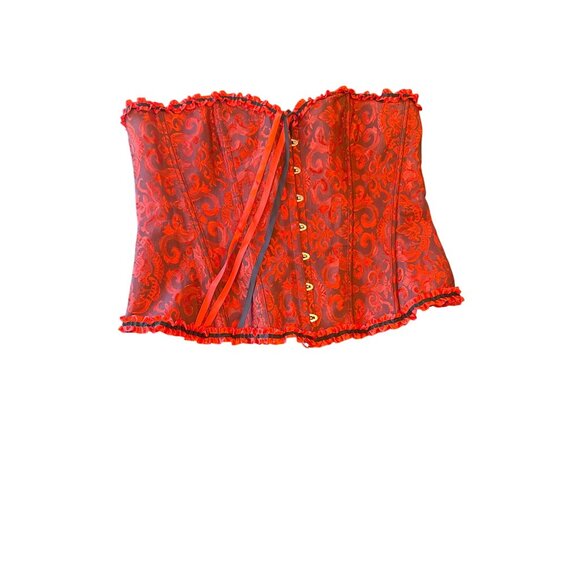 Red & Black Corset Bustier Lace-Up Front & Back Ruffle Trim Size 5XL Goth - Picture 1 of 4